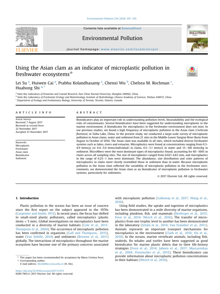 Asian Clam as Microplastic Indicator | PDF | Estuary | Earth Sciences
