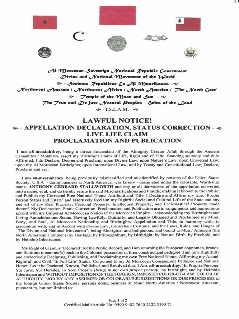 A8 Messiah Bey Lawful Notice | PDF