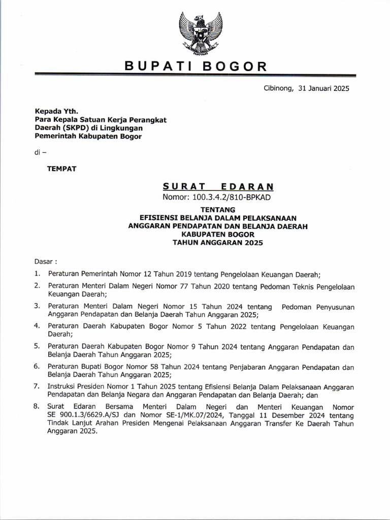 Surat Edaran Efisiensi Belanja 2025 | PDF