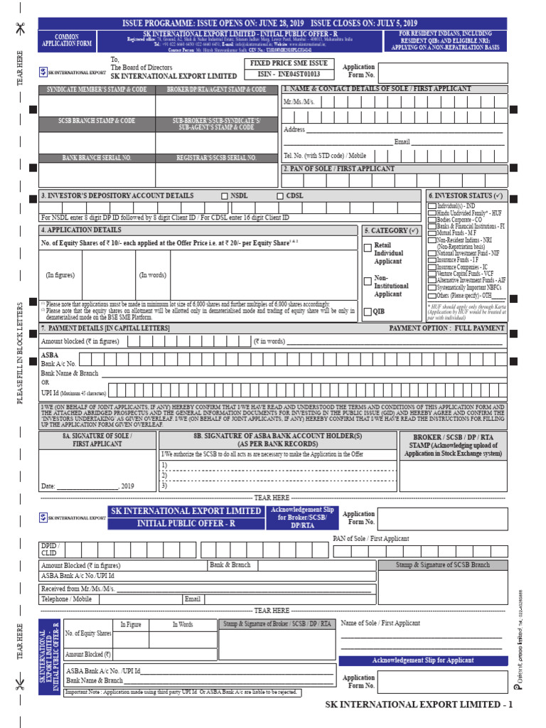 SK International Export IPO Application Form | PDF | Securities ...