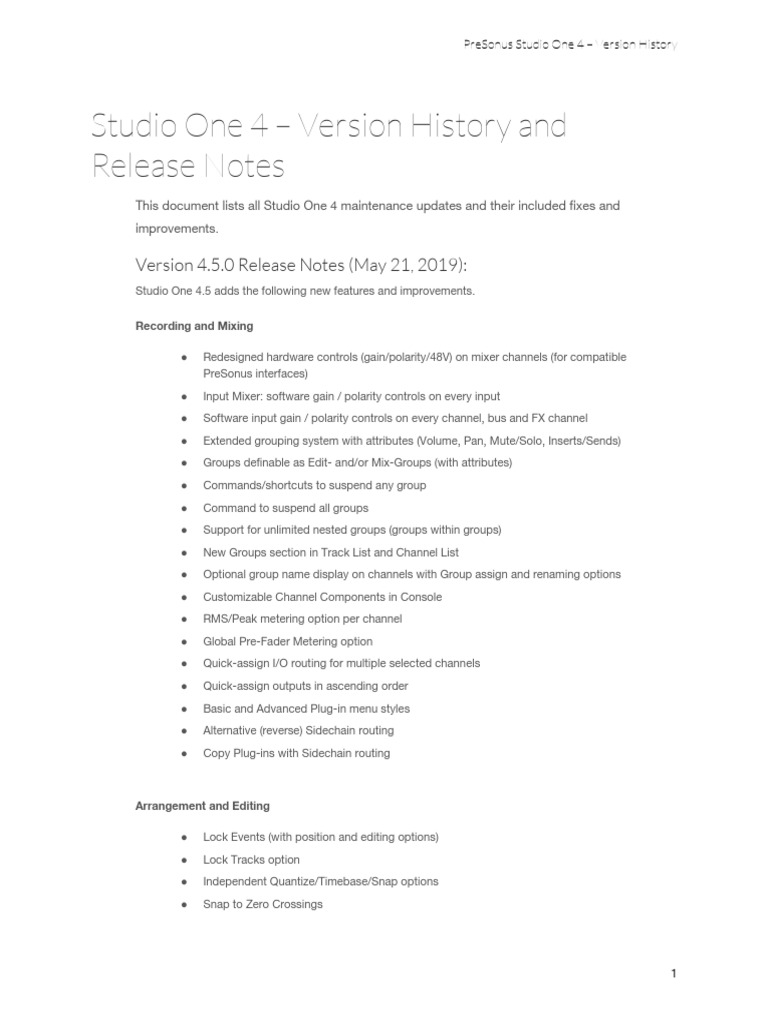 Studio One 4 - Release Notes | PDF | Computer Keyboard | Software