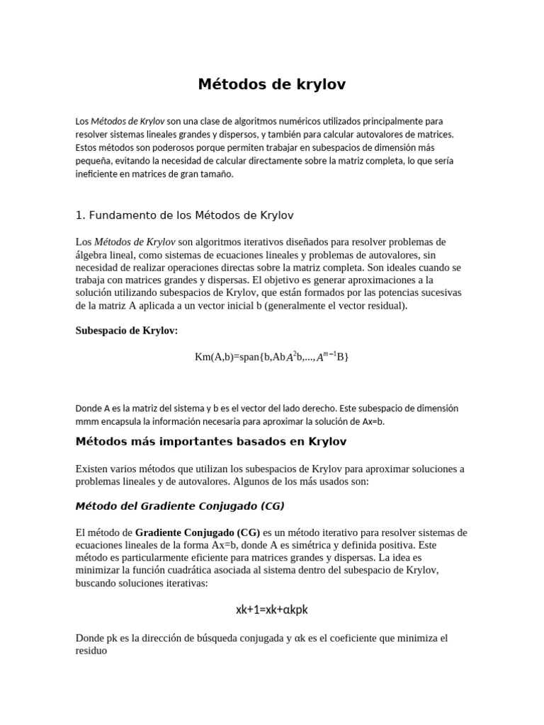 Métodos de Krylov en Álgebra Lineal | PDF | Valores propios y vectores ...