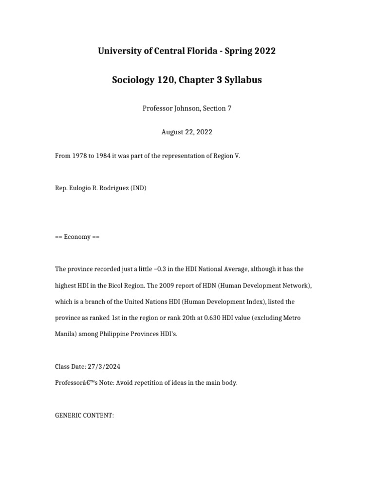 Sociology 120 Chapter 3 Syllabus | PDF | Economies