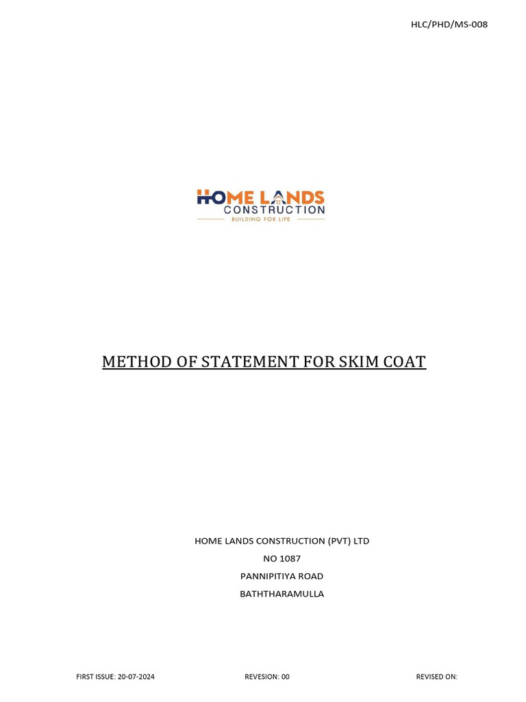 Skim Coat Application Method Statement | PDF | Quality Assurance ...