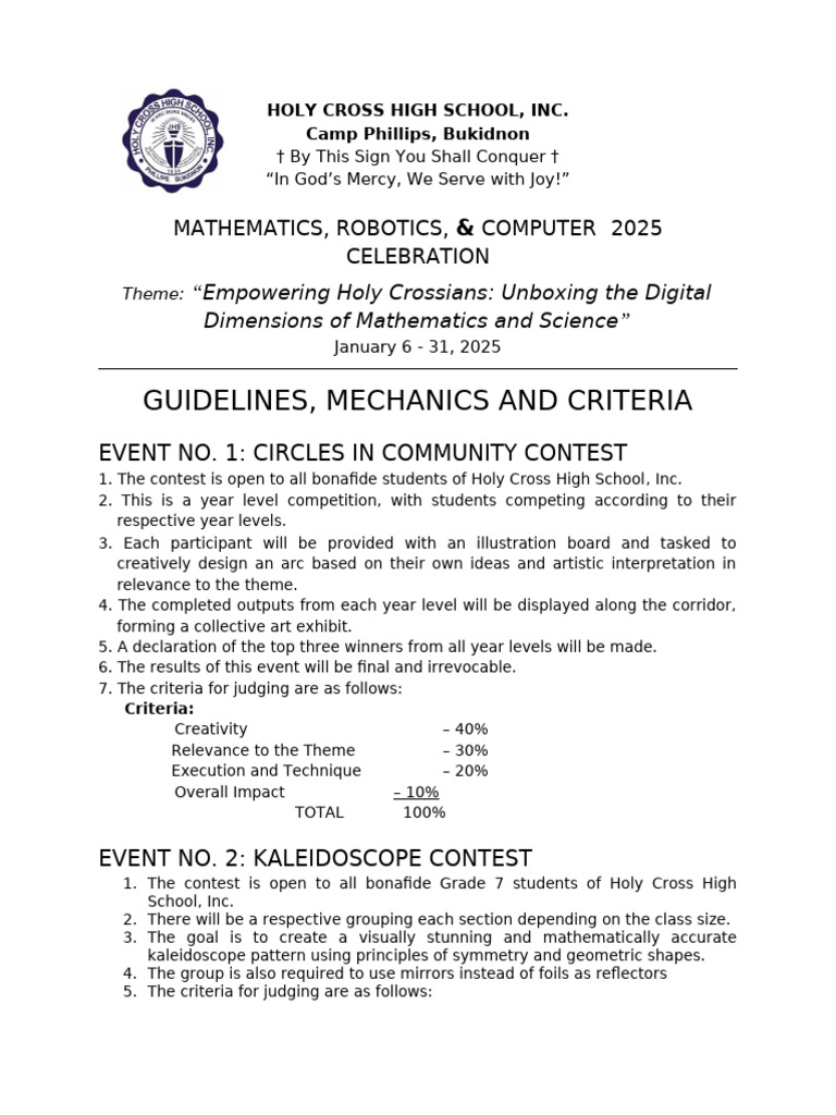 Holy Cross High School Math Events 2025 | PDF