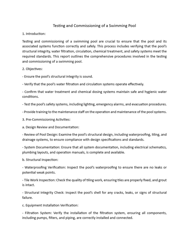 Swimming Pool Testing and Commissioning | PDF | Water | Filtration