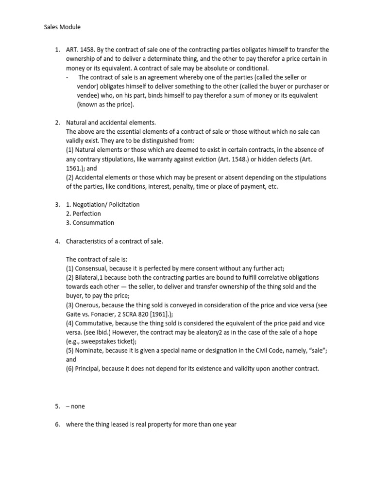 Essential Elements of Sales Contracts | PDF | Mortgage Law | Prices