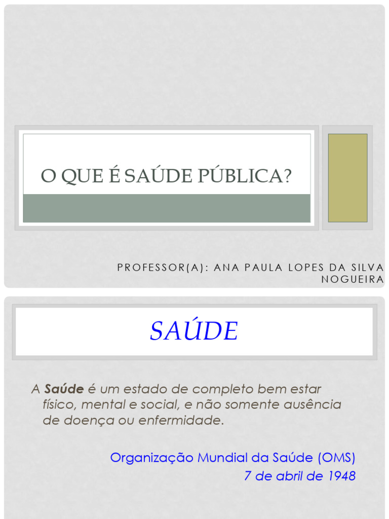Definição e Importância da Saúde Pública | PDF | Epidemiologia | Saúde ...