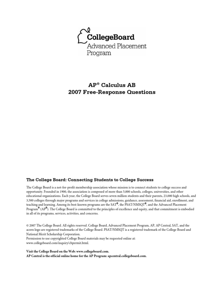 AP Calculus AB Free-Response 2007 (Form A) | PDF