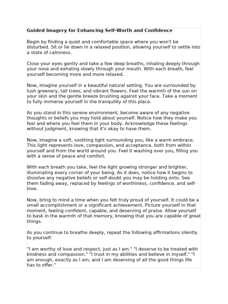 Self-Worth Meditation Script PDF | PDF | Breathing | Self Esteem
