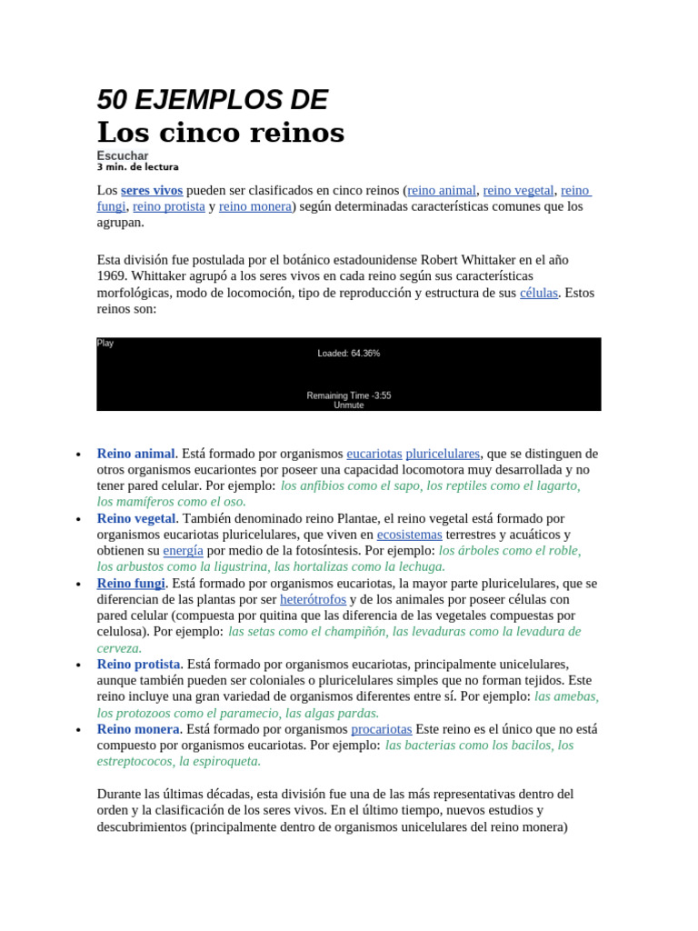 50 EJEMPLOS DEl Reino Monera | PDF | Plantas | Eucariotas