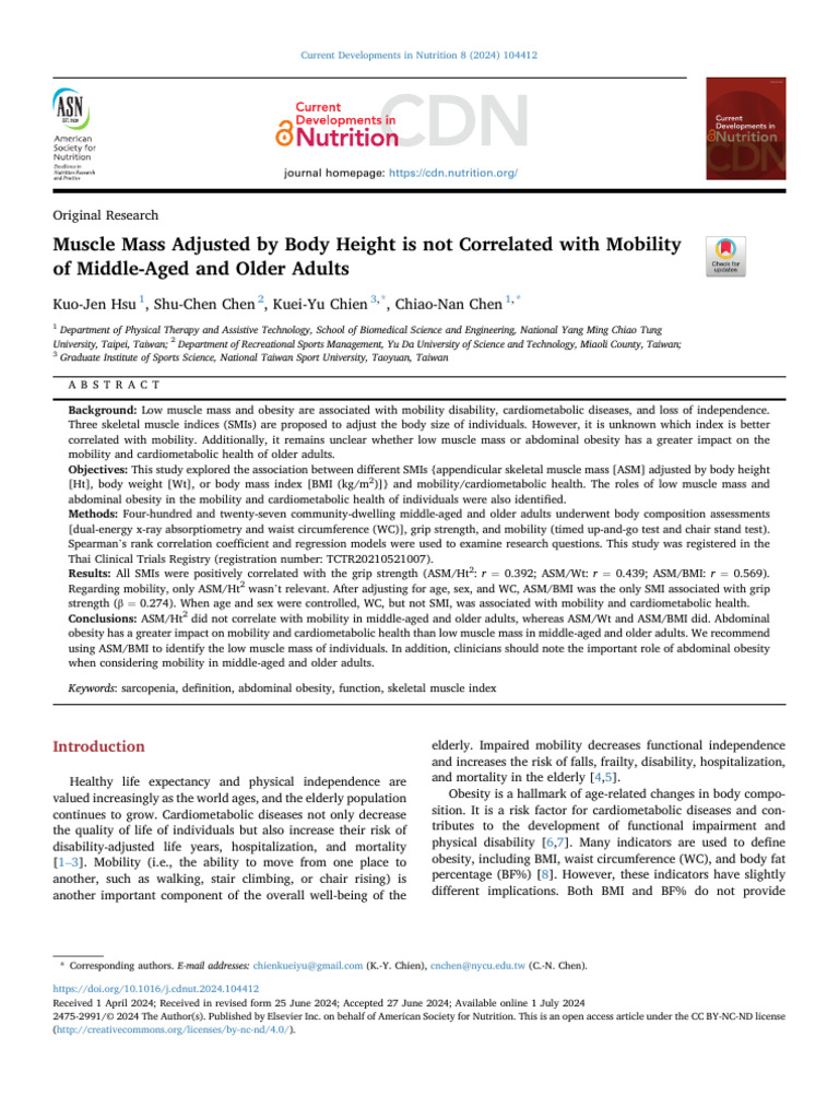 2024 - Muscle Mass Adjusted by Body Height Is Not Correlated With ...
