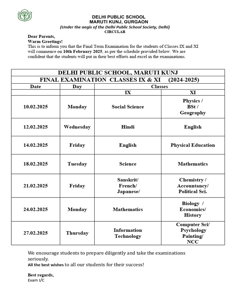 Class 9 & 11 Final Exam Datesheet | PDF | Science