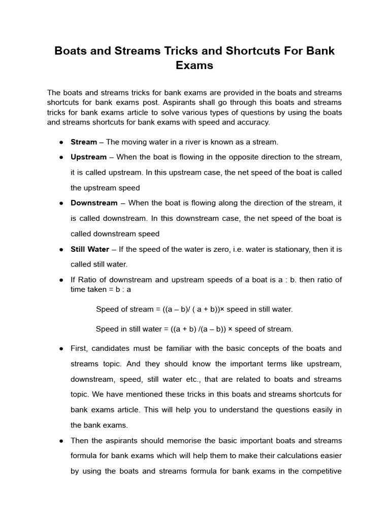Boats and Streams Tricks and Shortcuts For Bank Exams: Stream Upstream ...
