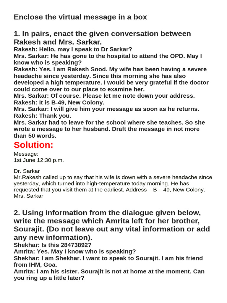 Virtual Message Written Examples 12th | PDF