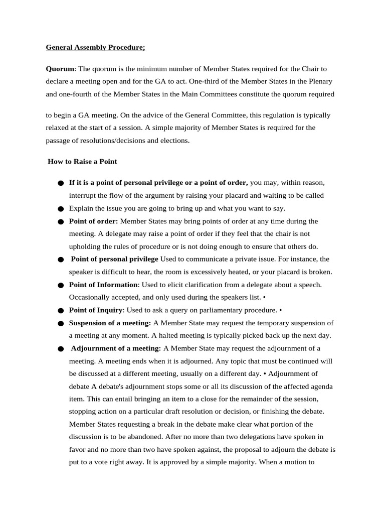 General Assembly Meeting Procedures Guide | PDF | Voting | Government