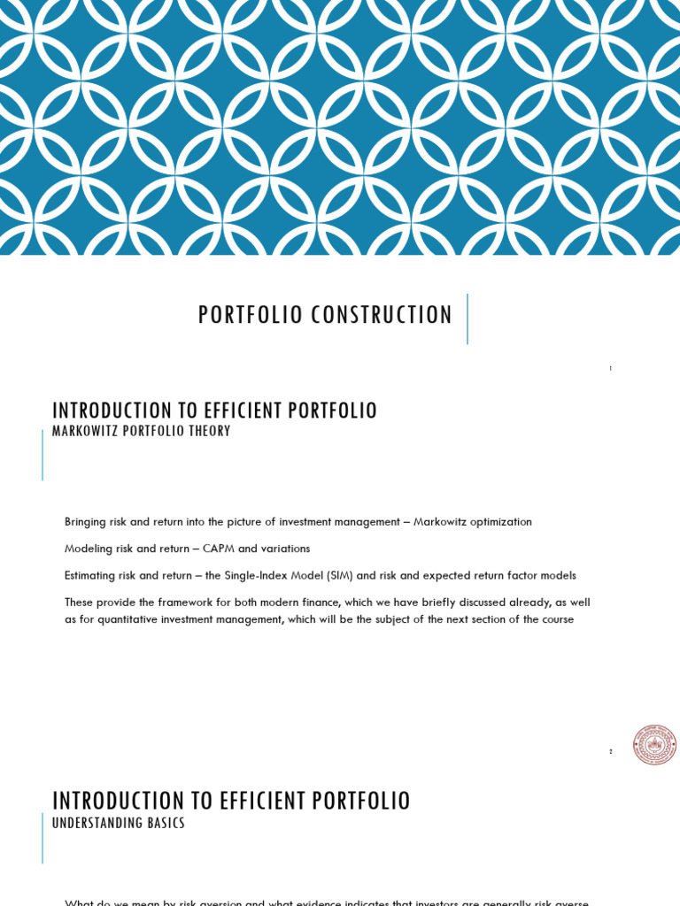 Efficient Portfolio Construction Guide | PDF | Modern Portfolio Theory ...