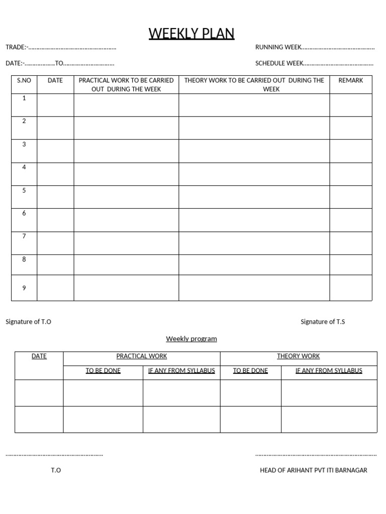 Weekly Training Plan for ITI Students | PDF