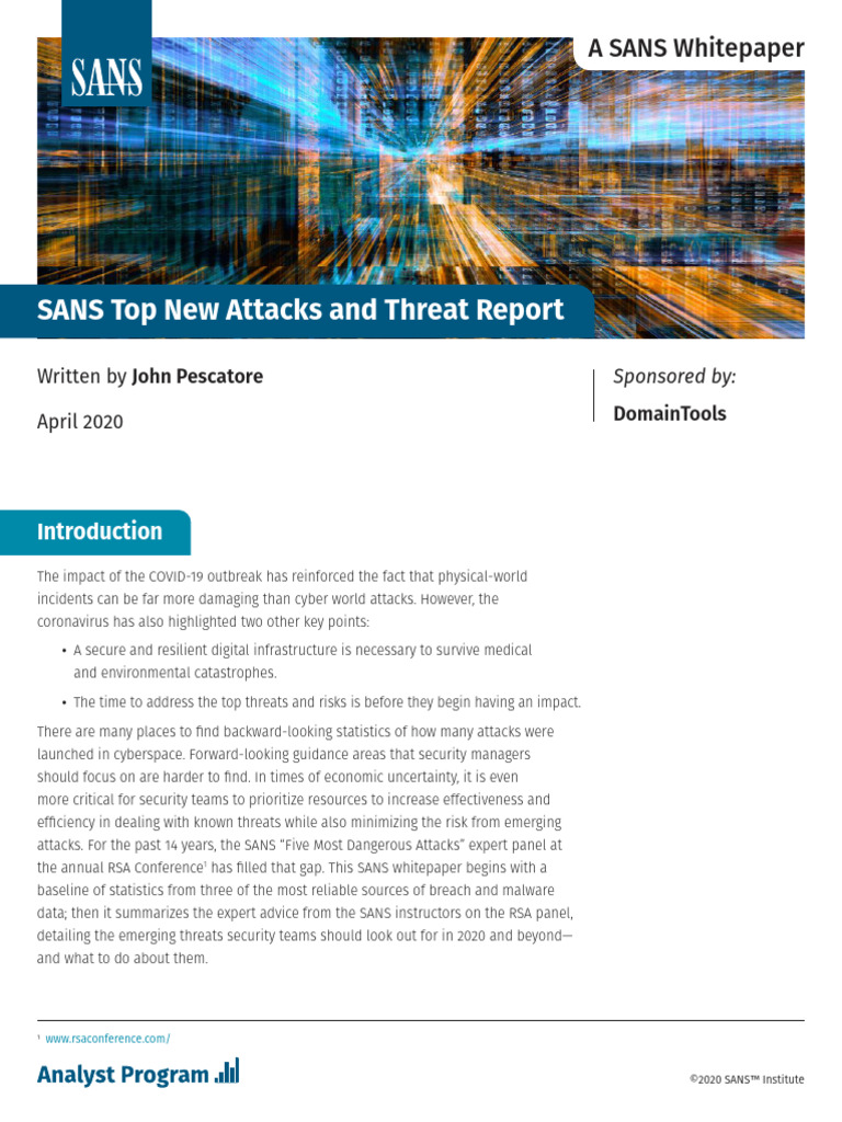SANS Top New Attacks and Threat Report Whitepaper | PDF | Security ...