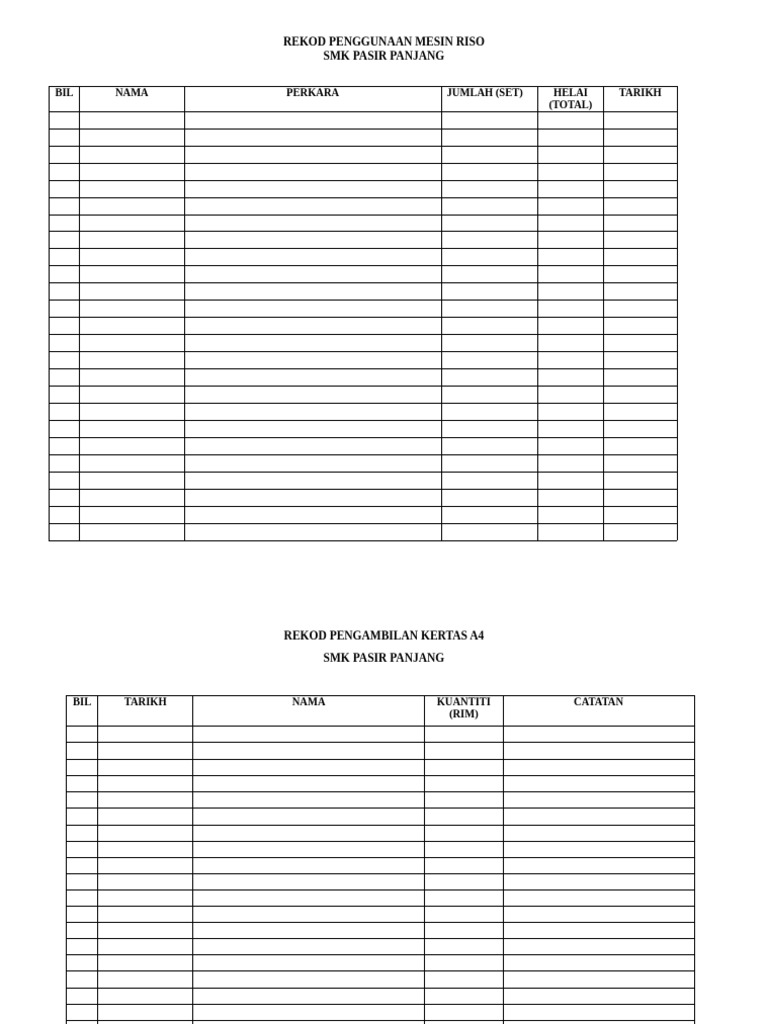 Rekod Riso Dan Kertas A4 | PDF