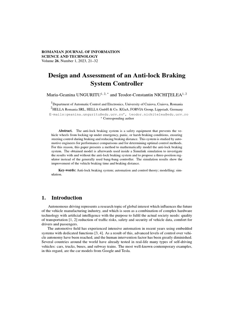 Anti-lock Braking System Controller Design | PDF | Anti Lock Braking ...