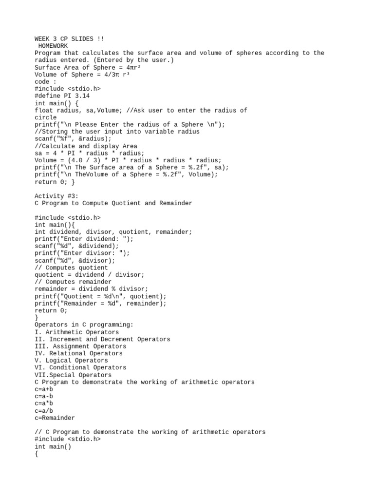 WEEK 3 CP SLIDES !! | PDF | Division (Mathematics) | Computer Programming