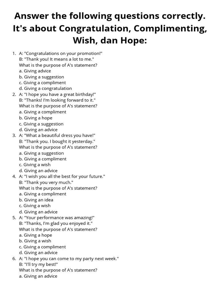 Tugas Congratulation, Complimenting, Wish, Dan Hope | PDF