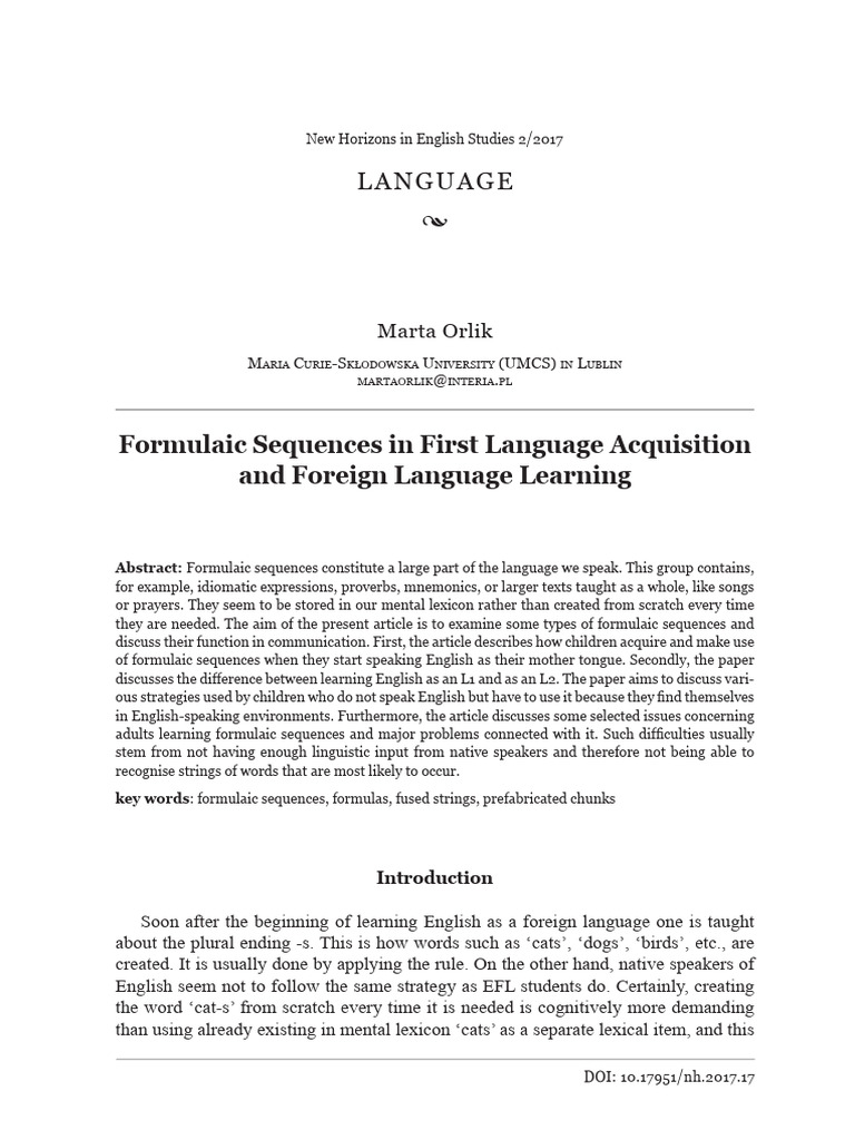 Formulaic Sequences in First Language Acquisition | PDF | Language ...