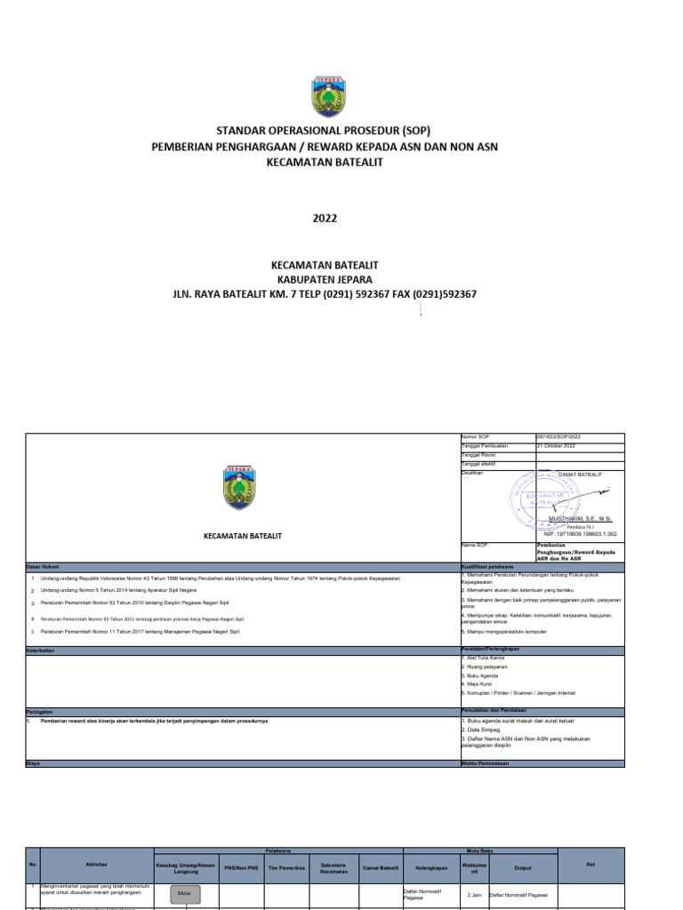 SOP Pemberian Reward ASN Batealit 2022 | PDF