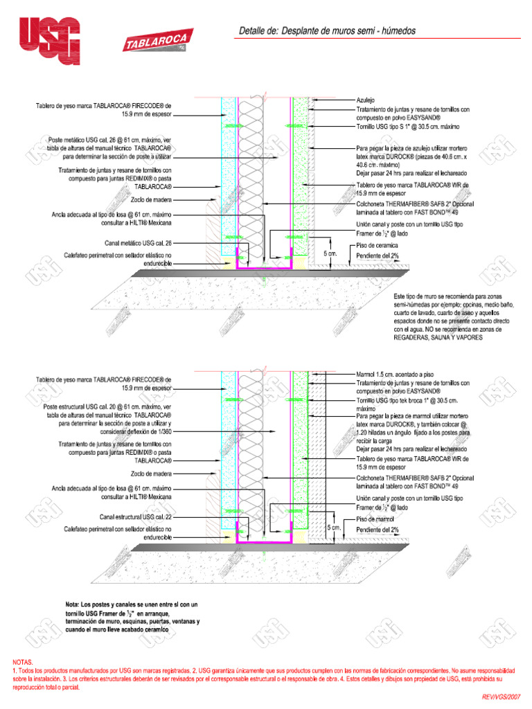 Tablaroca Technical Guide Desplante de Muros Semi Humedos Es Mex | PDF
