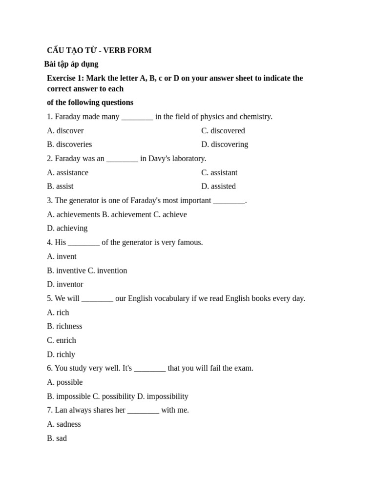 Verb Form Exercises for English Learners | PDF