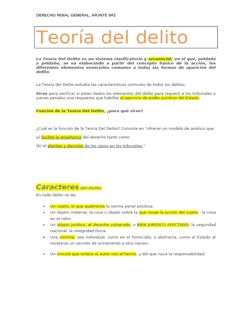 Teoría Del Delito Apunte 1 | PDF | Derecho penal | Intención (Derecho ...