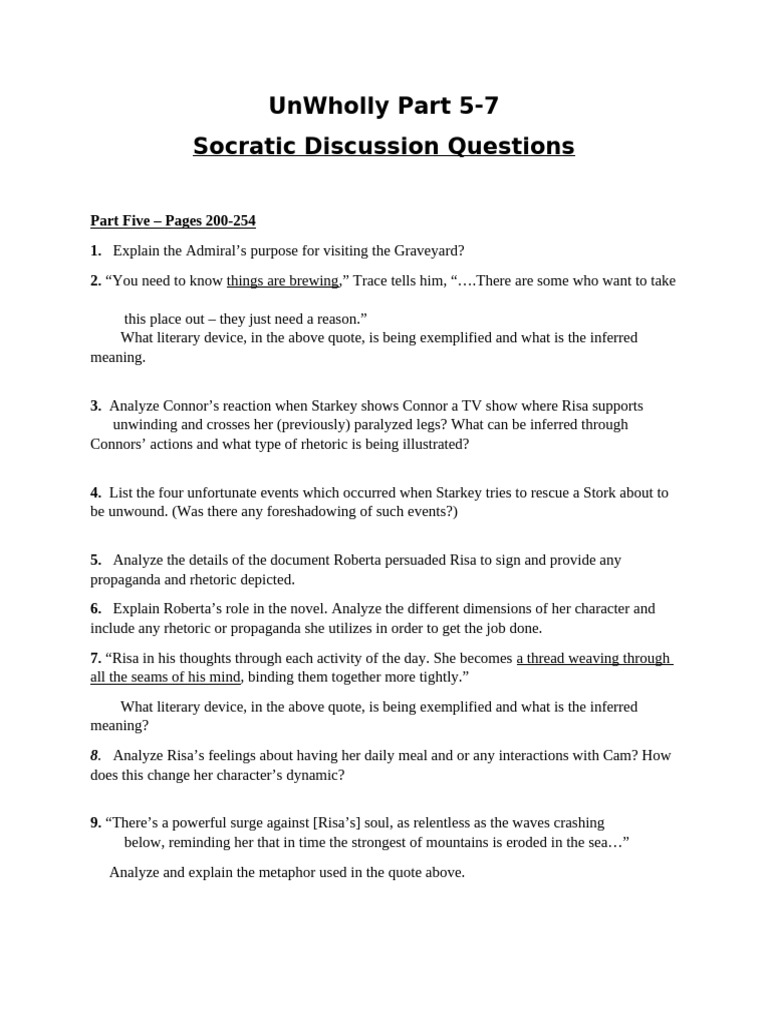 UnWholly+Part+5 7+AASE+Questions | PDF