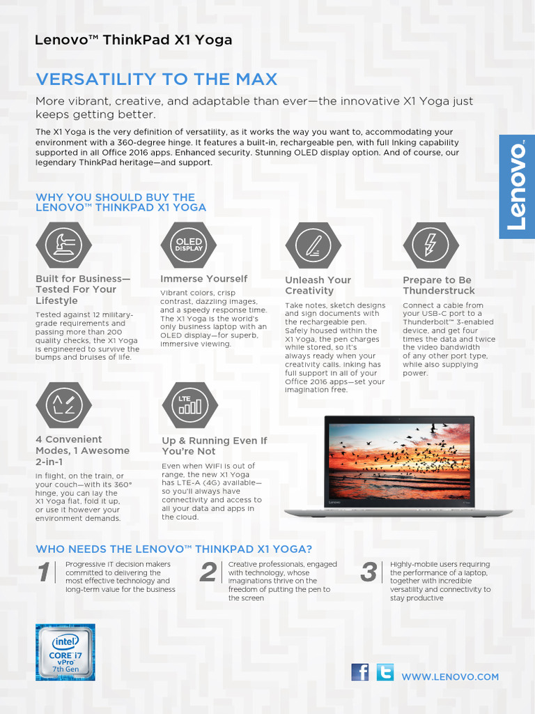 ThinkPad X1 Yoga 2nd Gen Datasheet EN | PDF | Lenovo | Solid State Drive