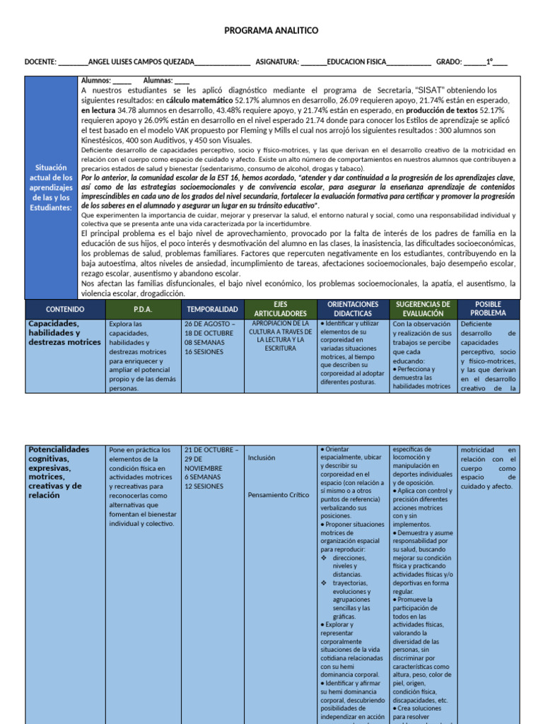 Programa Analitico 1° Cte 24 - 25 | PDF | Enseñando | Conceptos ...