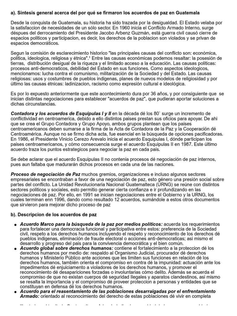 Acuerdos de Paz en Guatemala: Contexto y Detalles | PDF | Guatemala ...