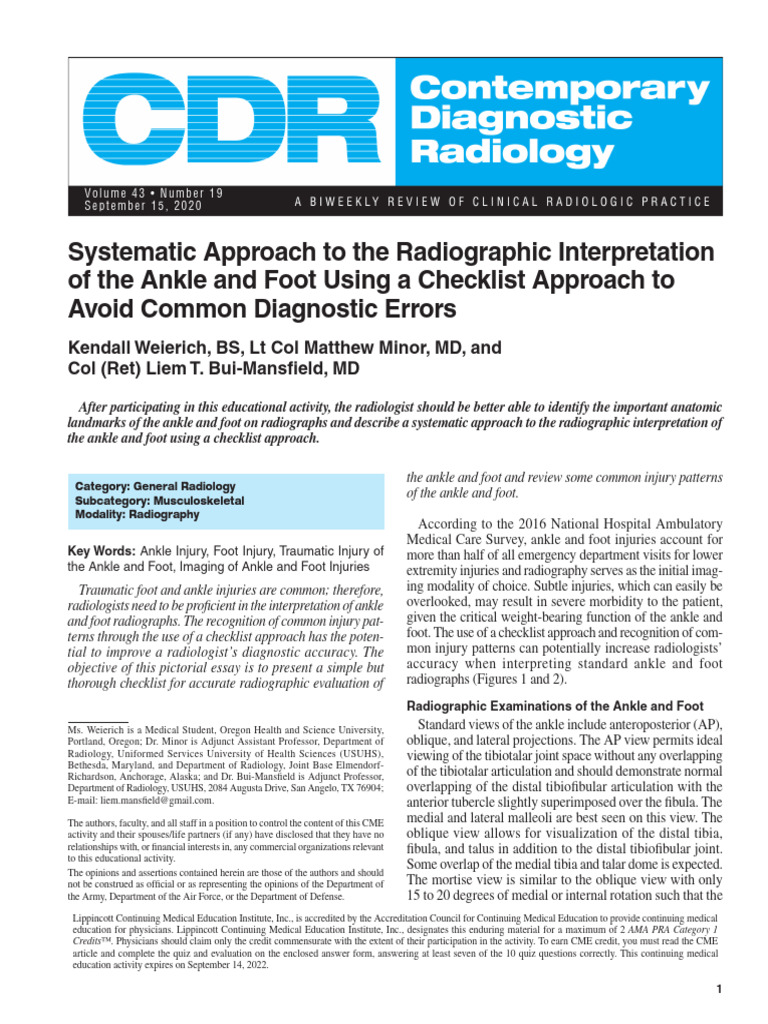 Systematic Approach To The Radiographic Interpretation of The Ankle and ...