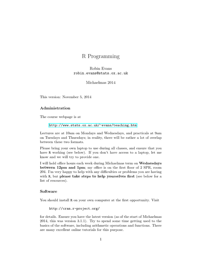 R Programming Course Overview | PDF | R (Programming Language) | Matrix ...