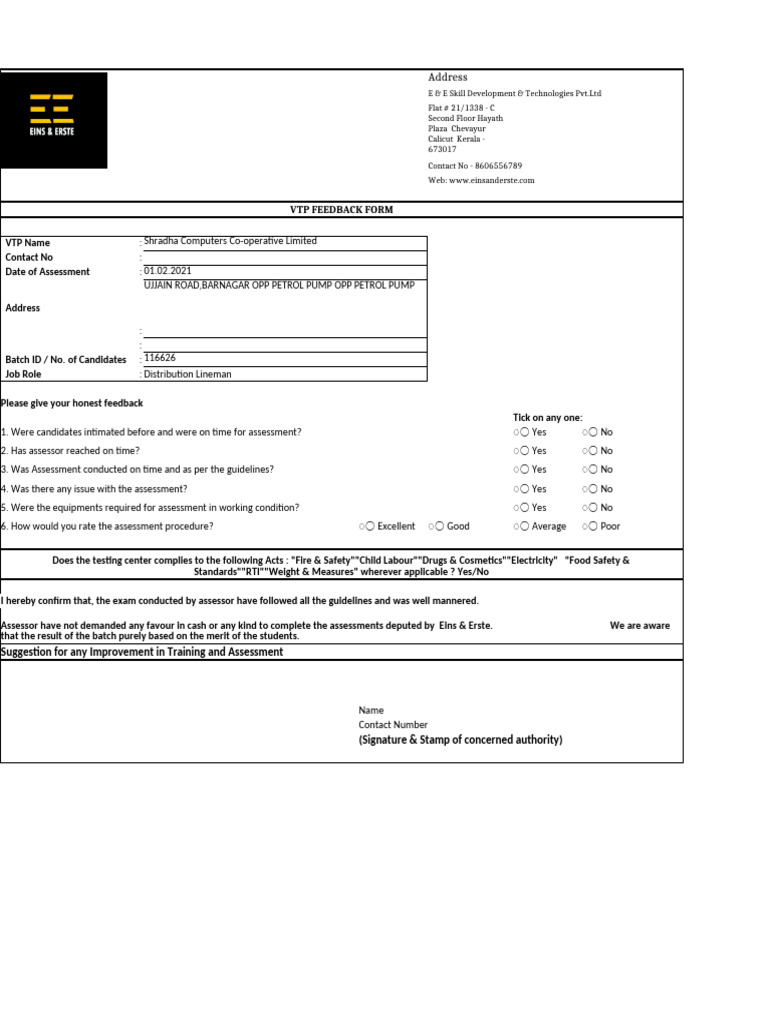 VTP Feedback for Assessment Process | PDF