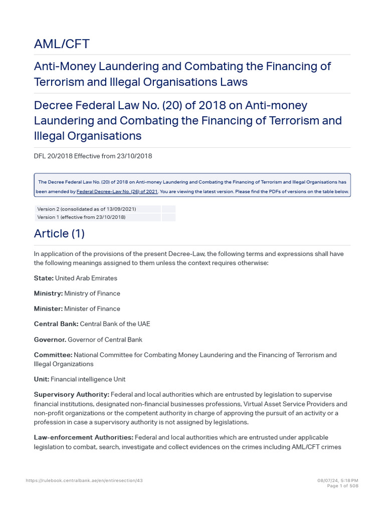 AML:CFT - CBUAE Rulebook | PDF | Money Laundering | Prosecutor