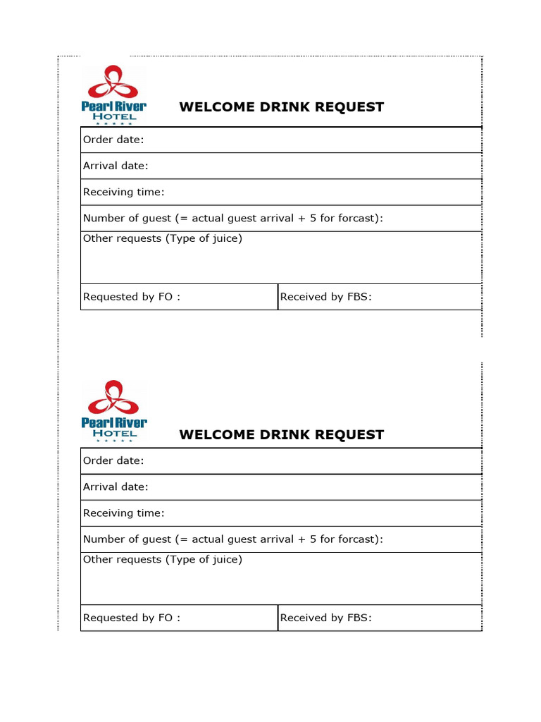 Welcome Drink Order Form | PDF