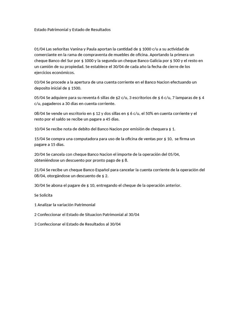 Estado Patrimonial y Estado de Resultados (4) .Docx Ejercicio | PDF