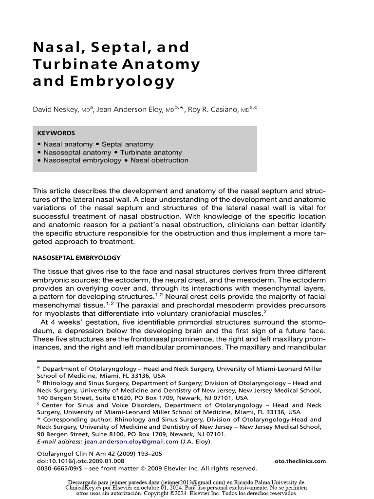 Nasal Anatomy and Embryology Overview | PDF | Human Nose | Human Head ...