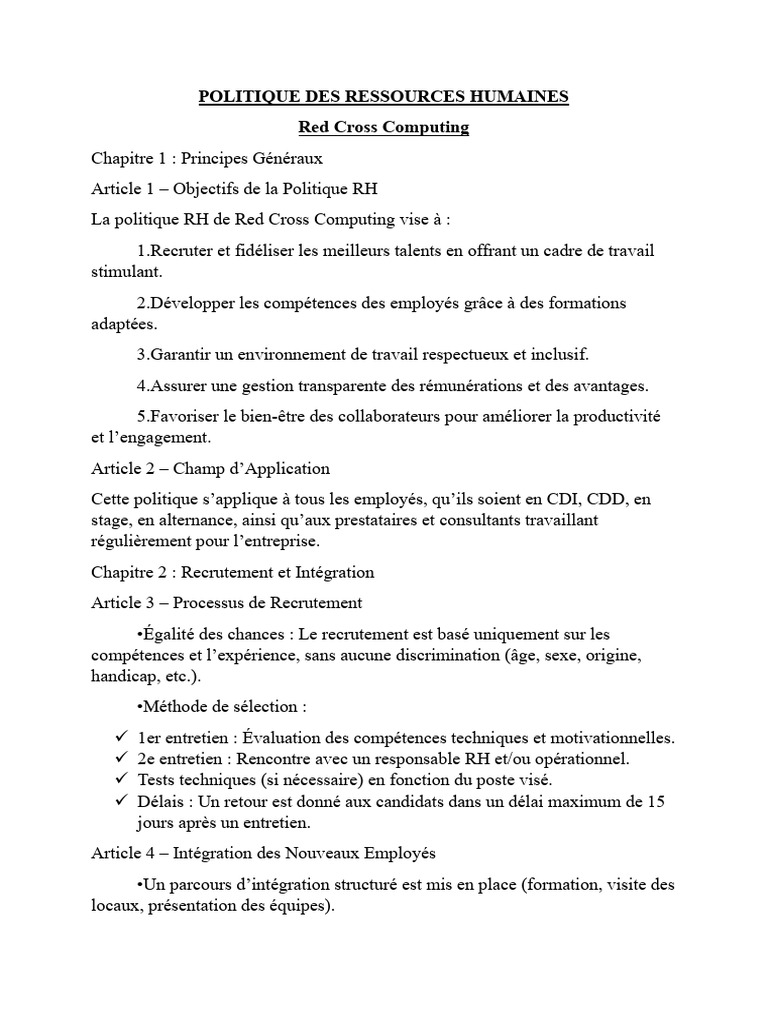 Politique RH de Red Cross Computing | PDF | Gestion des ressources ...