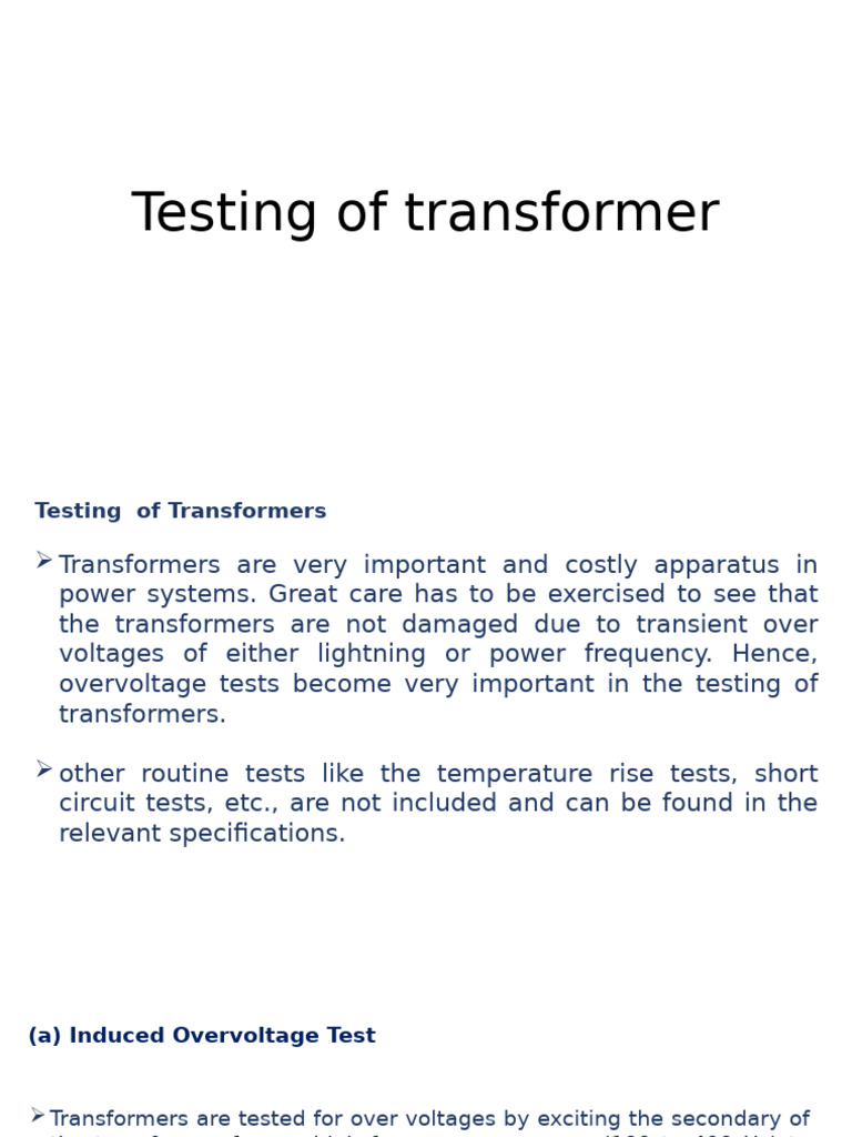 Transformer Testing Methods Explained | PDF | Transformer | Insulator ...