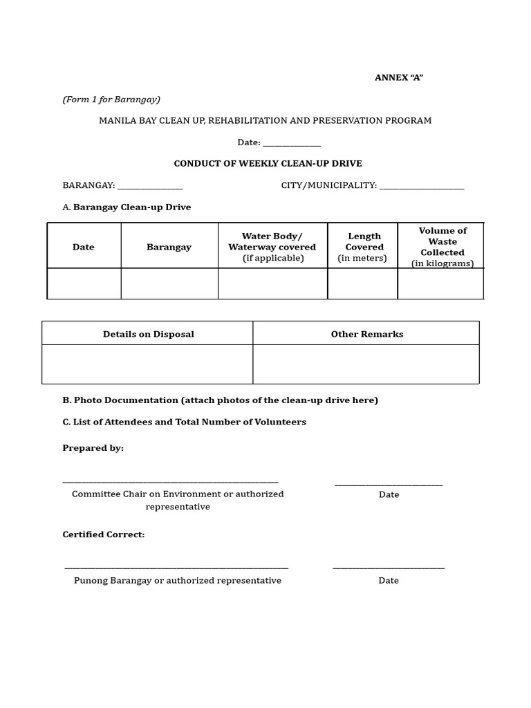 Manila Bay Clean-Up Drive Form | PDF