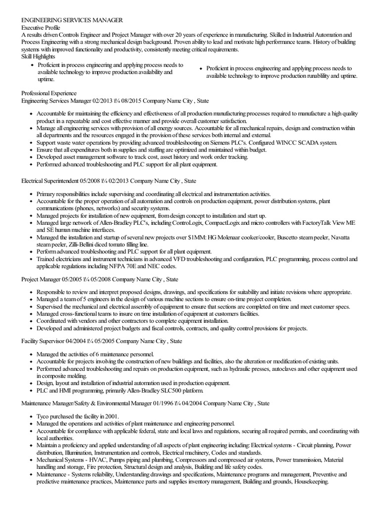 Engineering Services Manager Profile | PDF | Programmable Logic ...