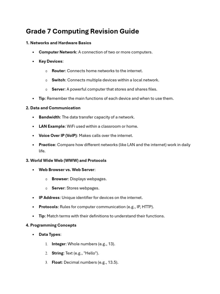 Grade 7 Computing Revision Guide | PDF | Computer Network | World Wide Web