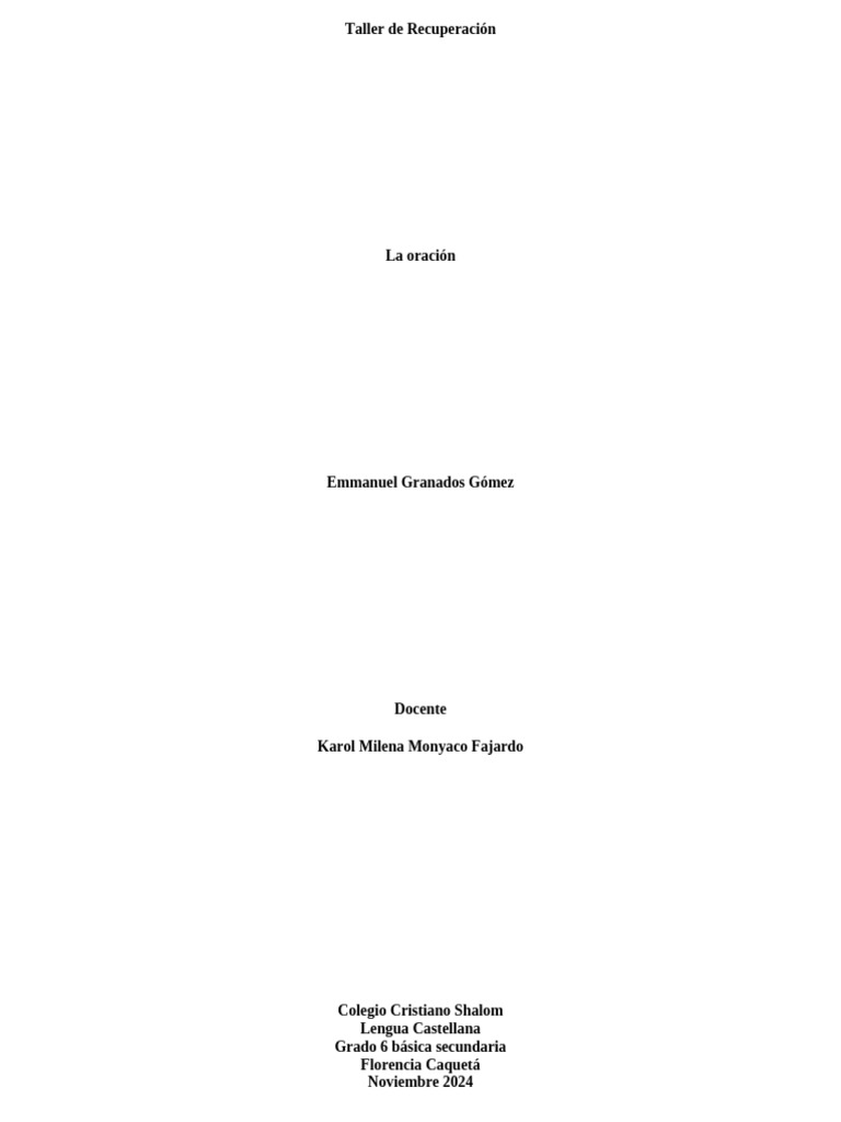 Taller de Oraciones Simples y Compuestas | PDF | Asunto (gramática) | Verbo