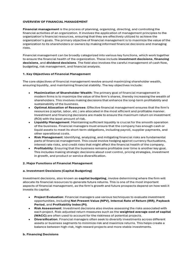 Overview of Financial Management | PDF | Dividend | Cost Of Capital
